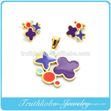 TKB-S42 Best design 2014 flower shaped colorful enamel jewelry set steel surgical steel jewelry stainless steel sets for women